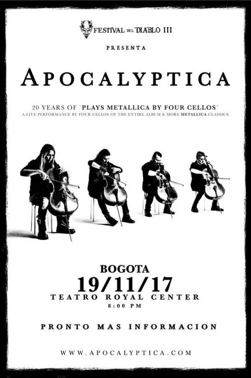 Apocalyptica afiche 498x750 - 20 YEARS OF “PLAYS METALLICA BY FOUR CELLOS”