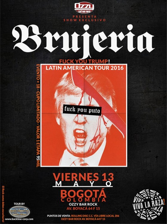 brujera colombia mayo 13 559x750 - BRUJERIA regresa a Colombia en 2016 - Mayo 13 Ozzy Bar Bogot&aacute;