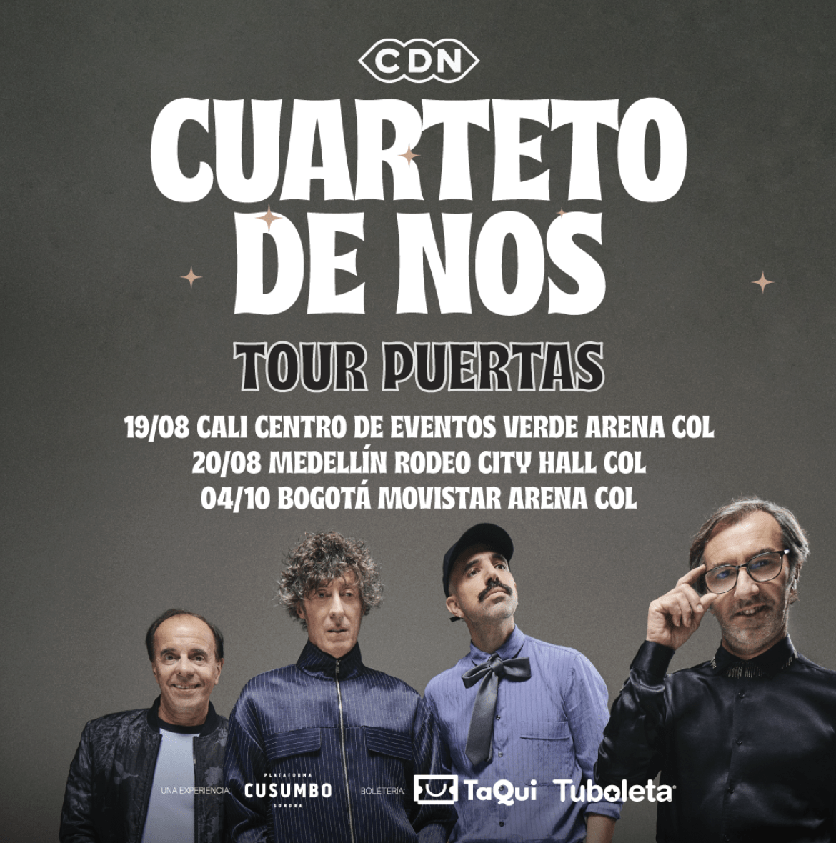 image 580 - CUARTETO DE NOSANUNCIA FECHAS OFICIALES GIRA COLOMBIA 2026